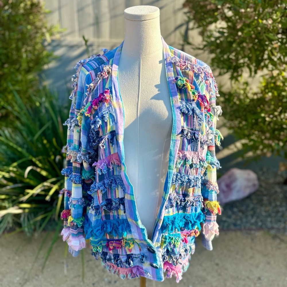 Paula Sweet Muslin Mink Fringe Floral Cardigan Sweater (Sz S)